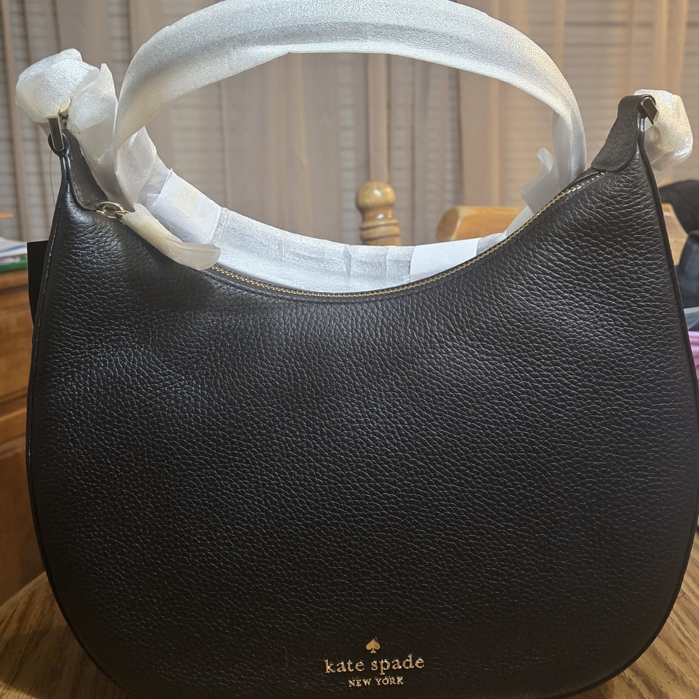 Kate Spade Black Leather Shoulder Bag with Gold Accents